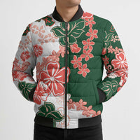 Green Orange Hibiscus Plumeria Floral Bomber Puffer Jacket - Polynesian Pride