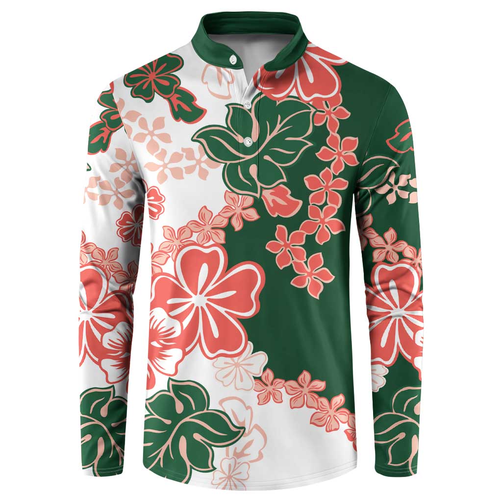 Green Orange Hibiscus Plumeria Floral Button Sweatshirt - Polynesian Pride