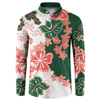 Green Orange Hibiscus Plumeria Floral Button Sweatshirt - Polynesian Pride