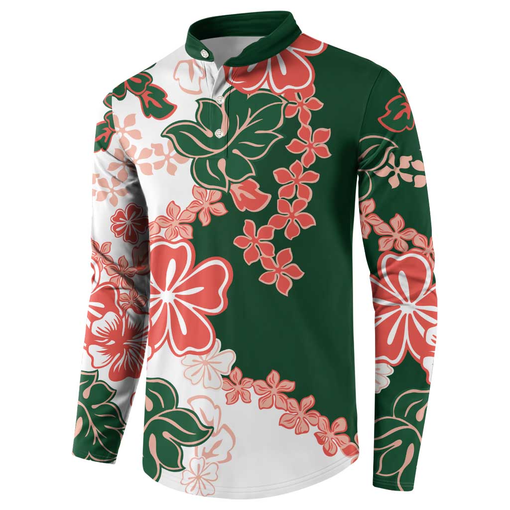 Green Orange Hibiscus Plumeria Floral Button Sweatshirt - Polynesian Pride