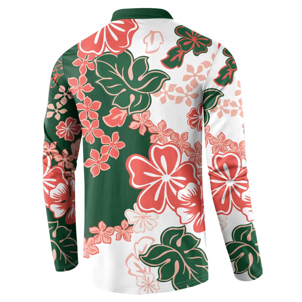 Green Orange Hibiscus Plumeria Floral Button Sweatshirt - Polynesian Pride