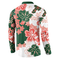 Green Orange Hibiscus Plumeria Floral Button Sweatshirt - Polynesian Pride