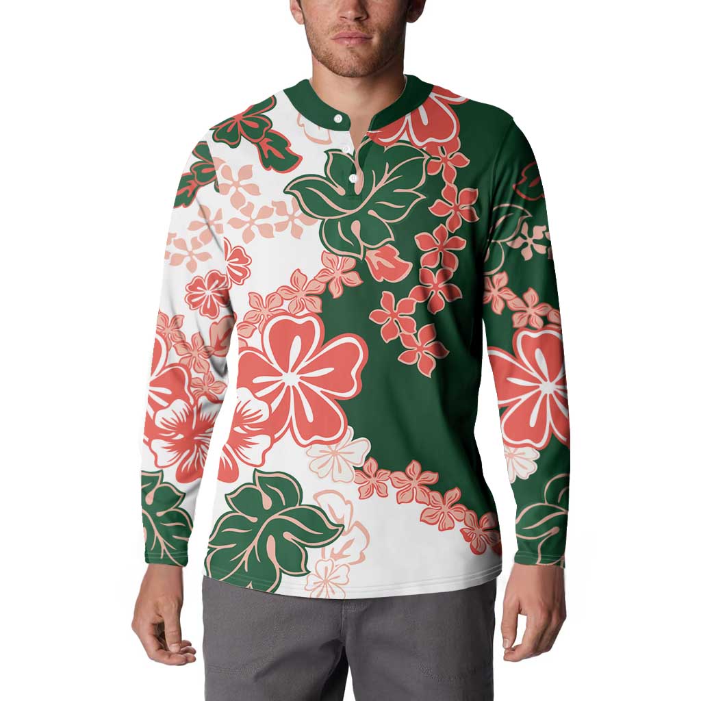 Green Orange Hibiscus Plumeria Floral Button Sweatshirt - Polynesian Pride