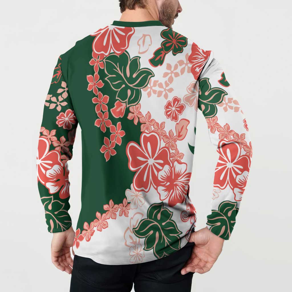 Green Orange Hibiscus Plumeria Floral Button Sweatshirt - Polynesian Pride