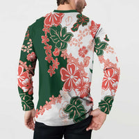 Green Orange Hibiscus Plumeria Floral Button Sweatshirt - Polynesian Pride