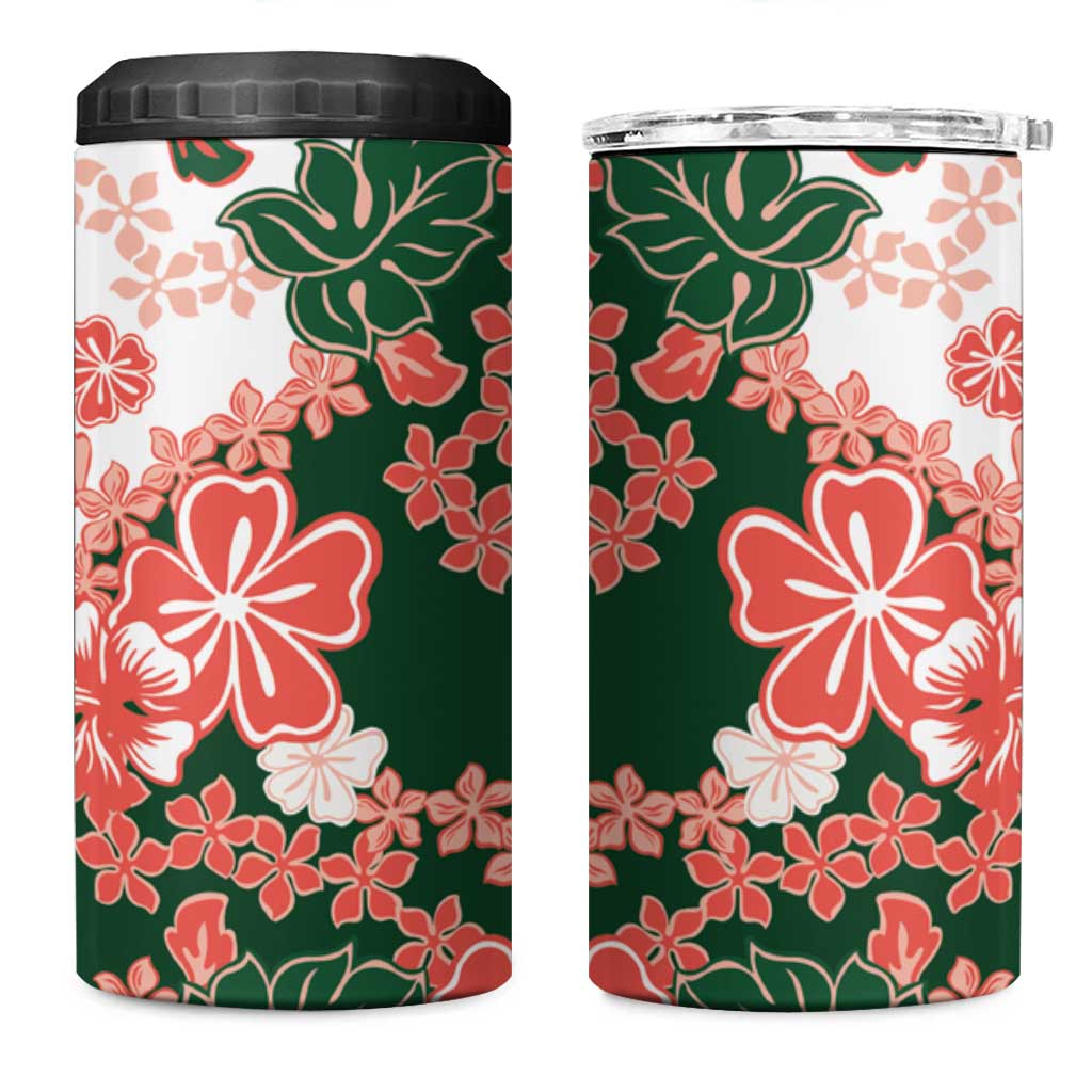 Green Orange Hibiscus Plumeria Floral 4 in 1 Can Cooler Tumbler - Polynesian Pride