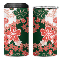 Green Orange Hibiscus Plumeria Floral 4 in 1 Can Cooler Tumbler - Polynesian Pride