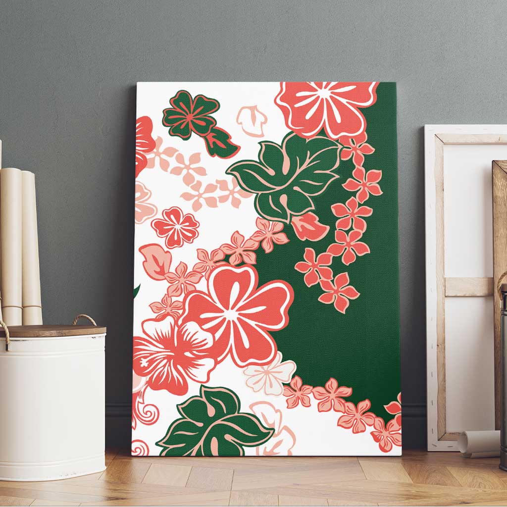 Green Orange Hibiscus Plumeria Floral Canvas Wall Art - Polynesian Pride