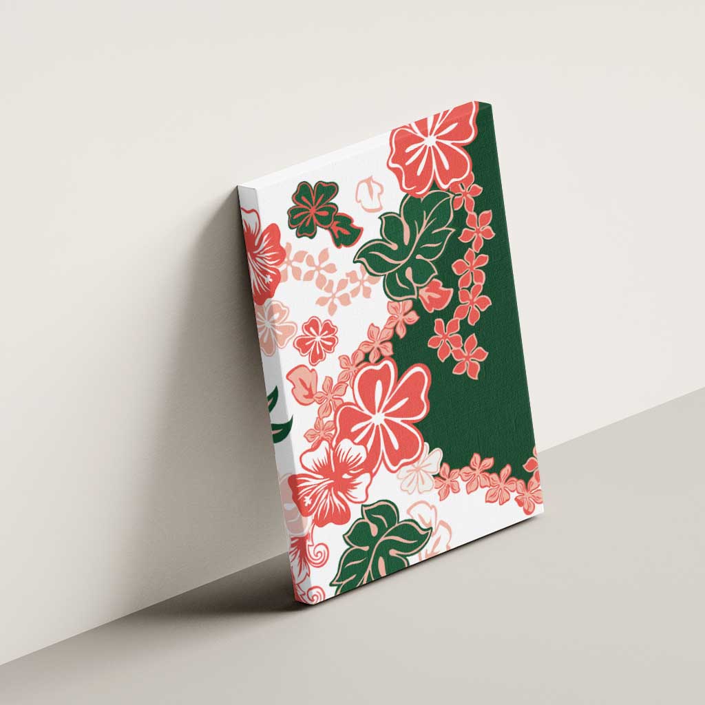 Green Orange Hibiscus Plumeria Floral Canvas Wall Art - Polynesian Pride