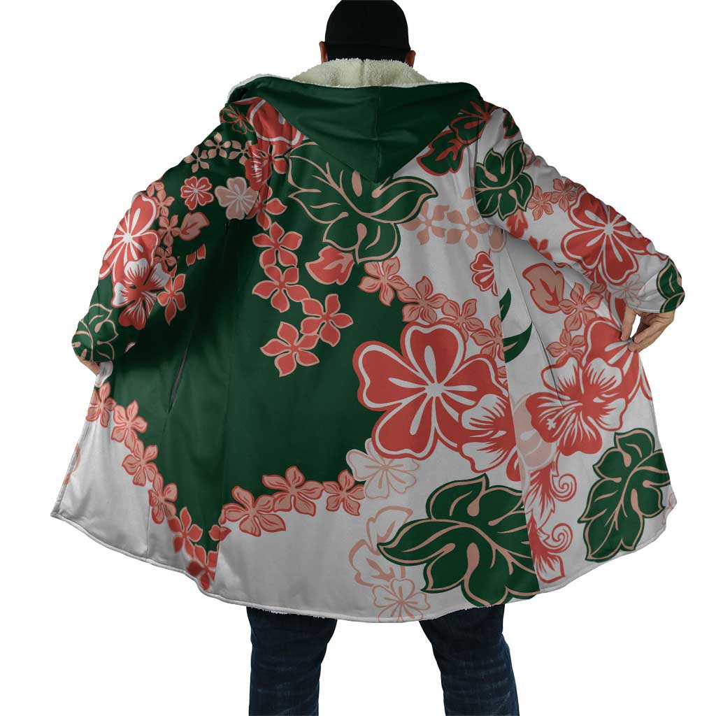 Green Orange Hibiscus Plumeria Floral Cloak - Polynesian Pride