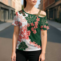 Green Orange Hibiscus Plumeria Floral Cross Shoulder Shirt - Polynesian Pride