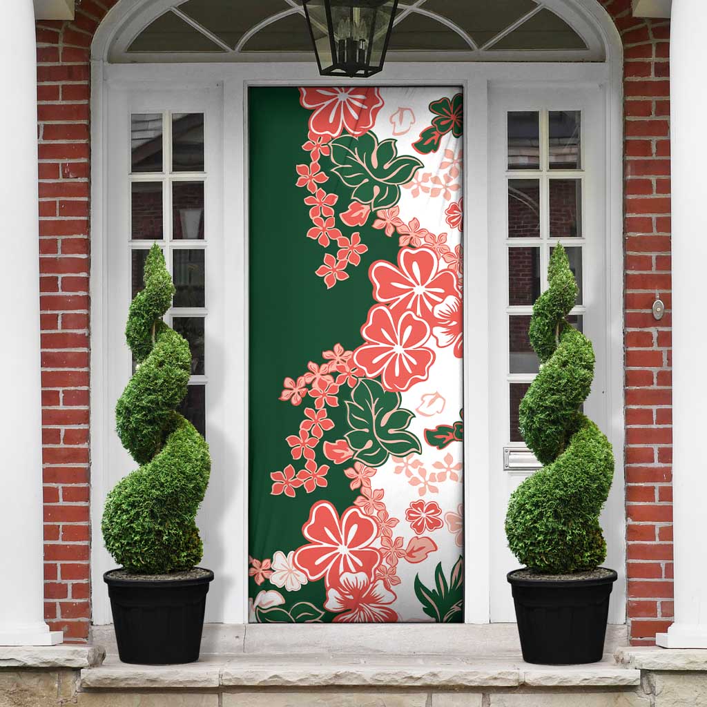 Green Orange Hibiscus Plumeria Floral Door Cover - Polynesian Pride