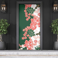 Green Orange Hibiscus Plumeria Floral Door Cover - Polynesian Pride