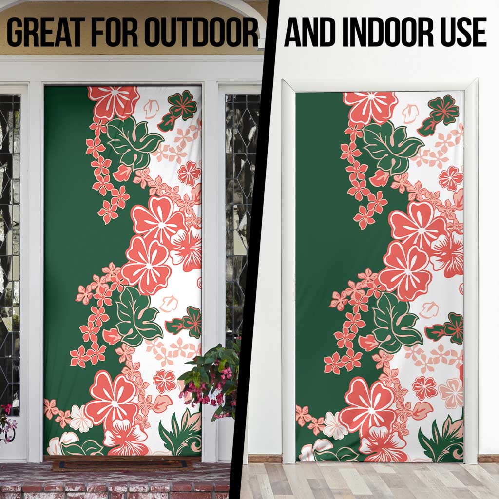 Green Orange Hibiscus Plumeria Floral Door Cover - Polynesian Pride