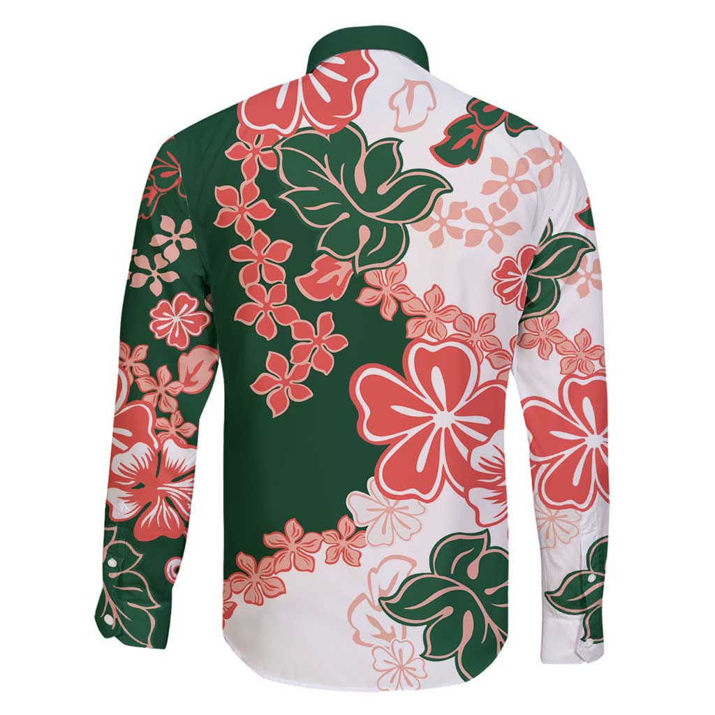 Green Orange Hibiscus Plumeria Floral Family Matching Mermaid Dress and Hawaiian Shirt LT01 - Polynesian Pride