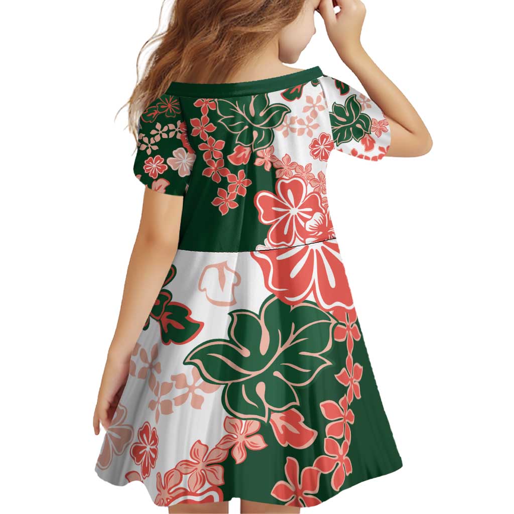 Green Orange Hibiscus Plumeria Floral Family Matching Off Shoulder Short Dress and Hawaiian Shirt - Polynesian Pride