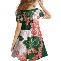 Green Orange Hibiscus Plumeria Floral Family Matching Off Shoulder Short Dress and Hawaiian Shirt - Polynesian Pride