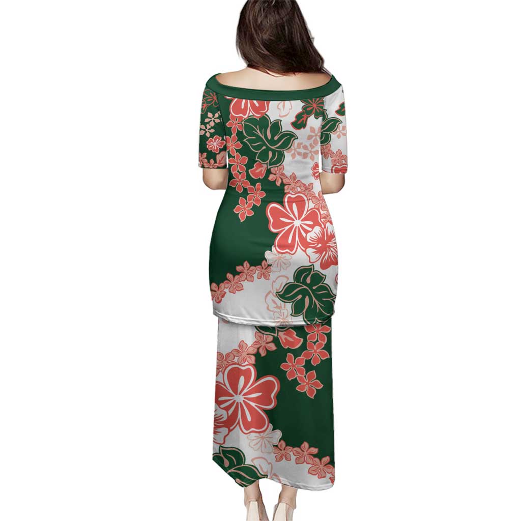 Green Orange Hibiscus Plumeria Floral Family Matching Puletasi and Hawaiian Shirt LT01 - Polynesian Pride
