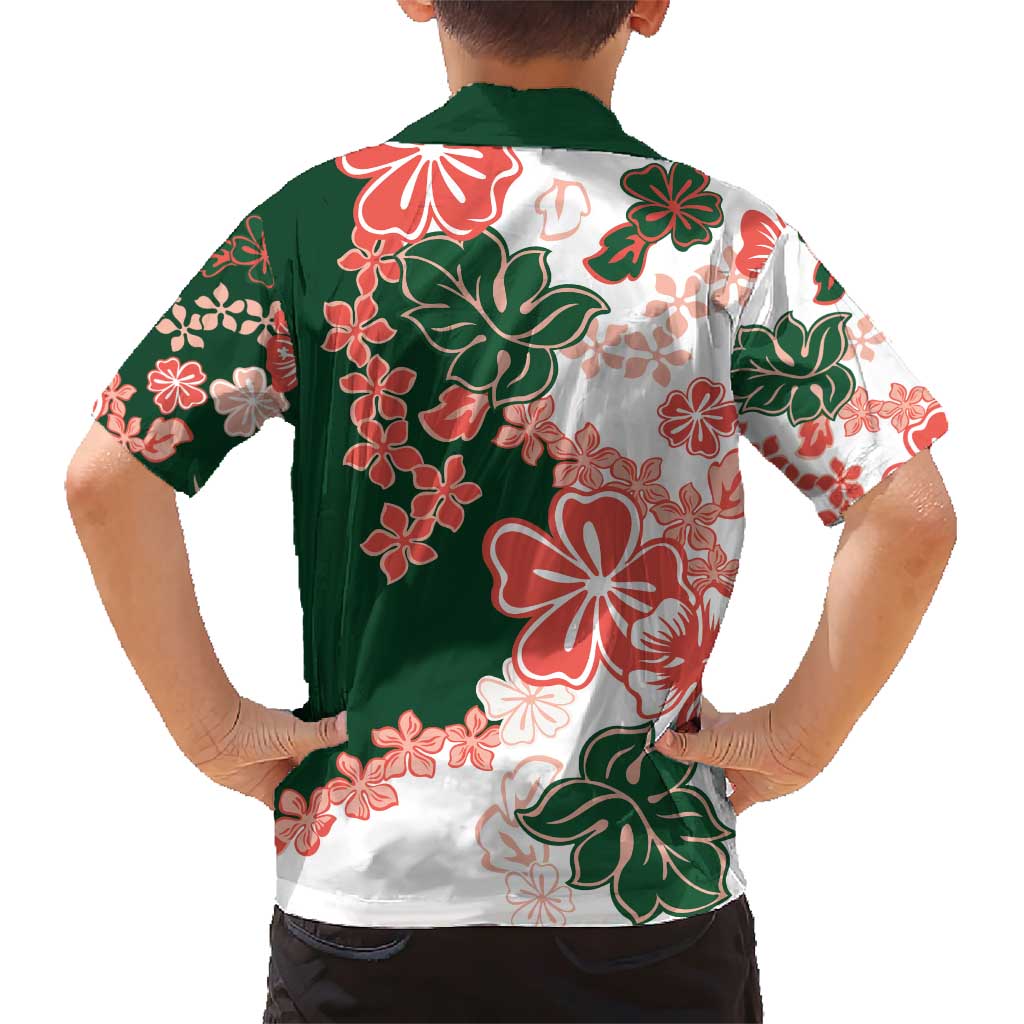 Green Orange Hibiscus Plumeria Floral Family Matching Short Sleeve Bodycon Dress and Hawaiian Shirt LT01 - Polynesian Pride