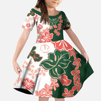Green Orange Hibiscus Plumeria Floral Family Matching Short Sleeve Bodycon Dress and Hawaiian Shirt LT01 Daughter's Dress Orange - Polynesian Pride