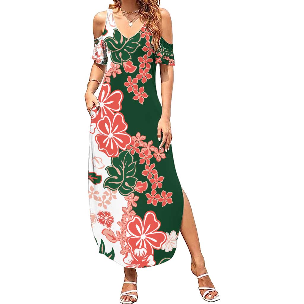 Green Orange Hibiscus Plumeria Floral Family Matching Summer Maxi Dress and Hawaiian Shirt LT01 Mom's Dress Orange - Polynesian Pride