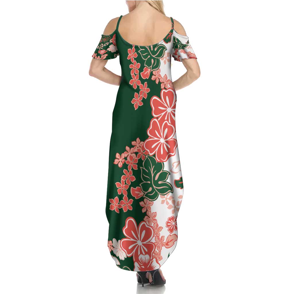 Green Orange Hibiscus Plumeria Floral Family Matching Summer Maxi Dress and Hawaiian Shirt LT01 - Polynesian Pride