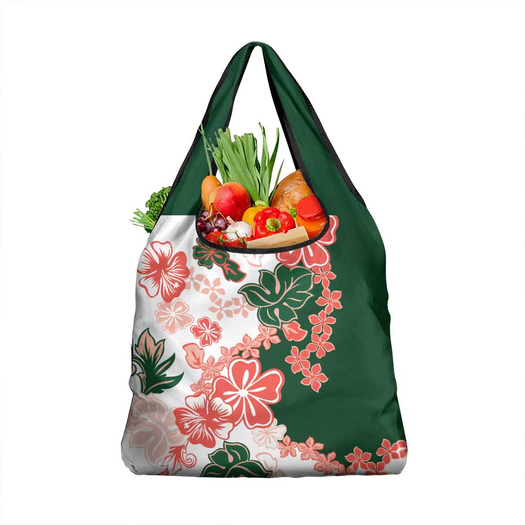 Green Orange Hibiscus Plumeria Floral Grocery Bag LT01 1-pack One Size Orange - Polynesian Pride