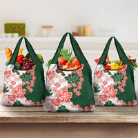 Green Orange Hibiscus Plumeria Floral Grocery Bag LT01 3-pack One Size Orange - Polynesian Pride