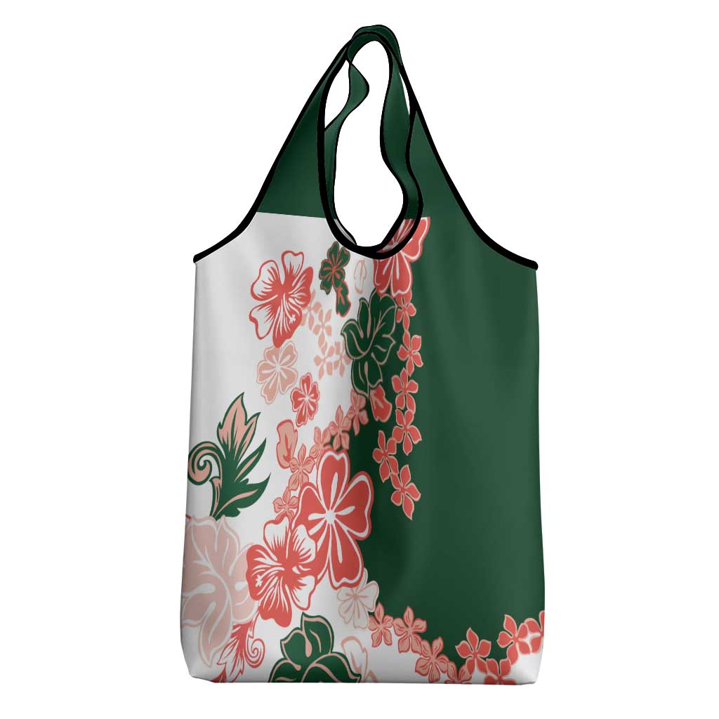 Green Orange Hibiscus Plumeria Floral Grocery Bag LT01 - Polynesian Pride