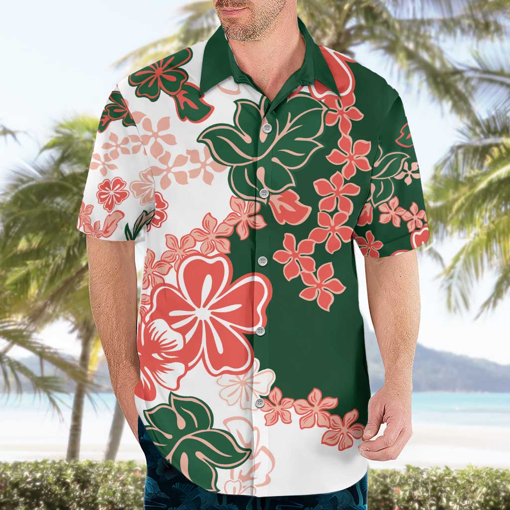 Green Orange Hibiscus Plumeria Floral Hawaiian Shirt - Polynesian Pride