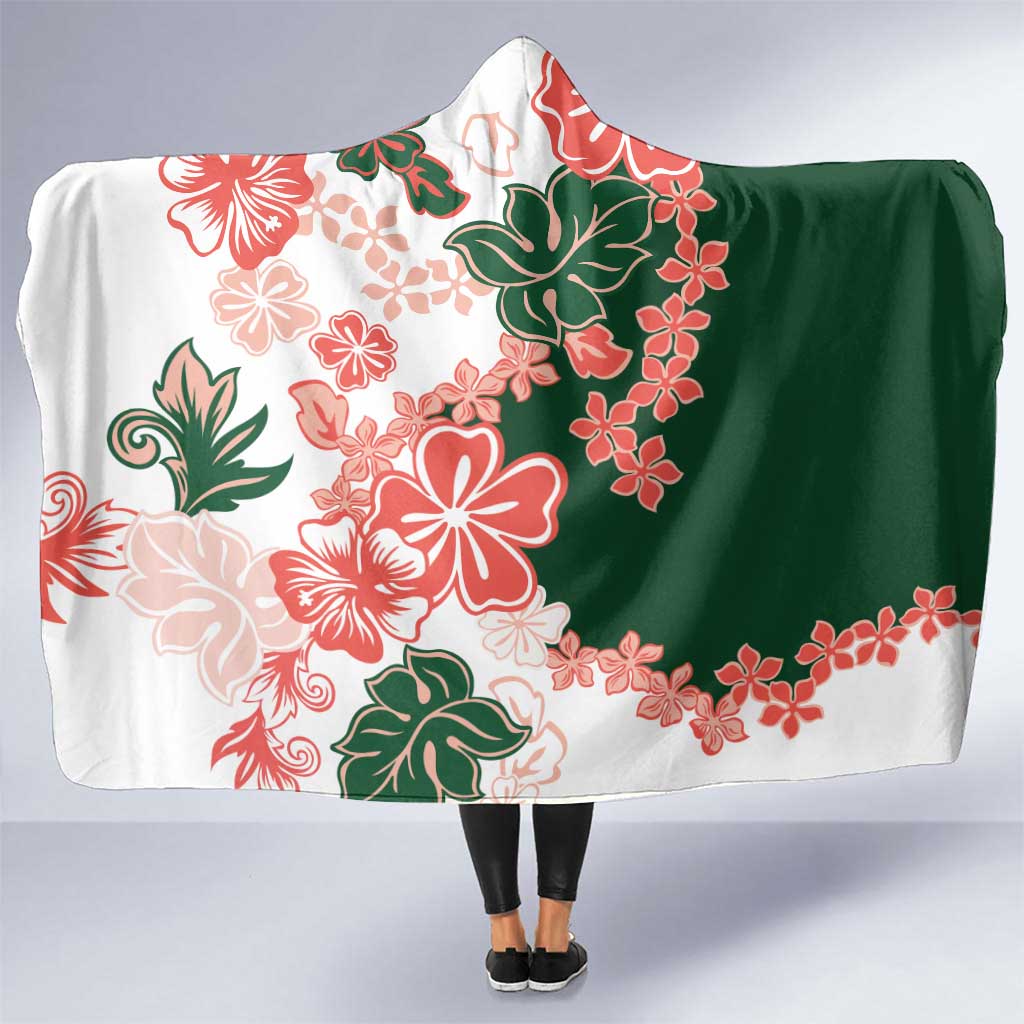 Green Orange Hibiscus Plumeria Floral Hooded Blanket - Polynesian Pride