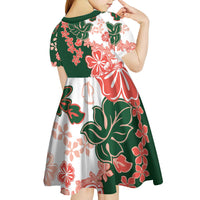 Green Orange Hibiscus Plumeria Floral Kid Short Sleeve Dress - Polynesian Pride