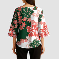 Green Orange Hibiscus Plumeria Floral Kimono Sleeve Blouse - Polynesian Pride