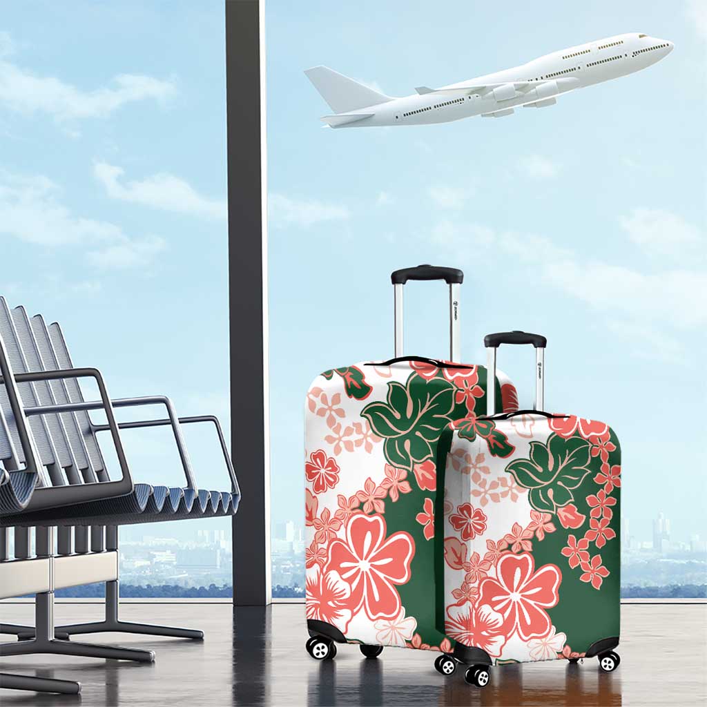 Green Orange Hibiscus Plumeria Floral Luggage Cover - Polynesian Pride