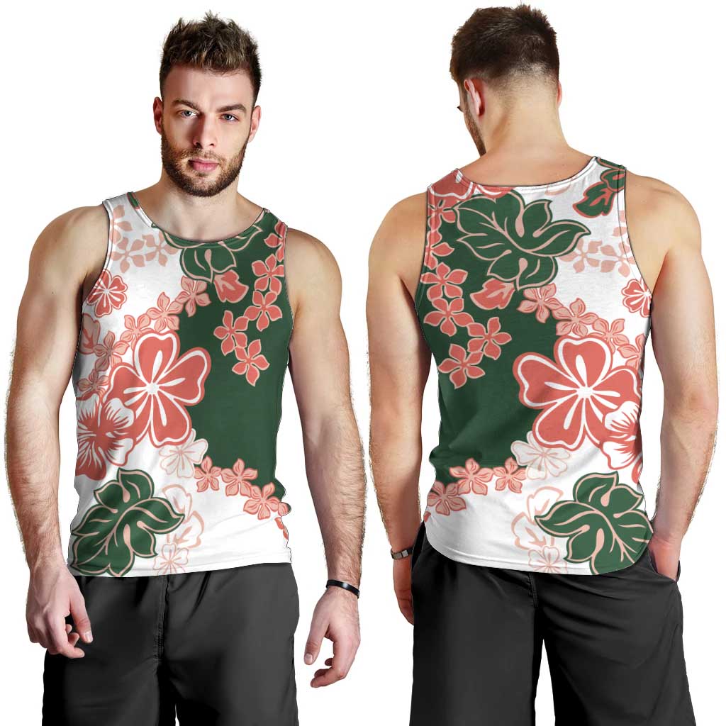 Green Orange Hibiscus Plumeria Floral Men Tank Top - Polynesian Pride