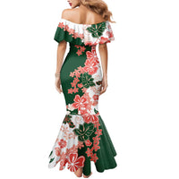 Green Orange Hibiscus Plumeria Floral Mermaid Dress - Polynesian Pride