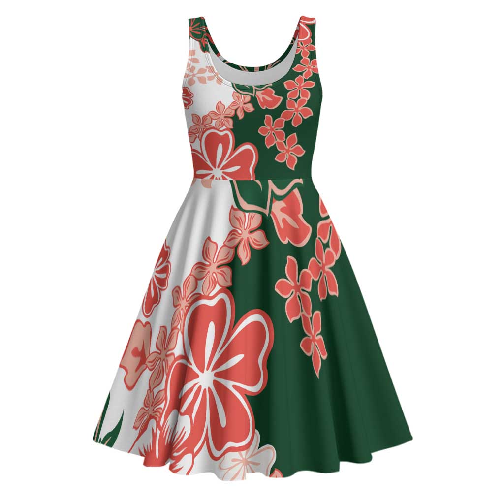Green Orange Hibiscus Plumeria Floral Midi Dress - Polynesian Pride
