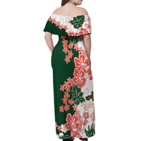 Green Orange Hibiscus Plumeria Floral Off Shoulder Maxi Dress - Polynesian Pride