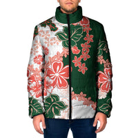 Green Orange Hibiscus Plumeria Floral Padded Jacket - Polynesian Pride