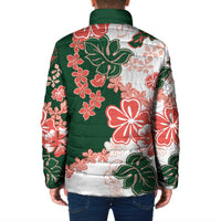 Green Orange Hibiscus Plumeria Floral Padded Jacket - Polynesian Pride