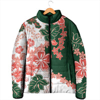 Green Orange Hibiscus Plumeria Floral Padded Jacket - Polynesian Pride