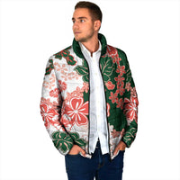 Green Orange Hibiscus Plumeria Floral Padded Jacket - Polynesian Pride