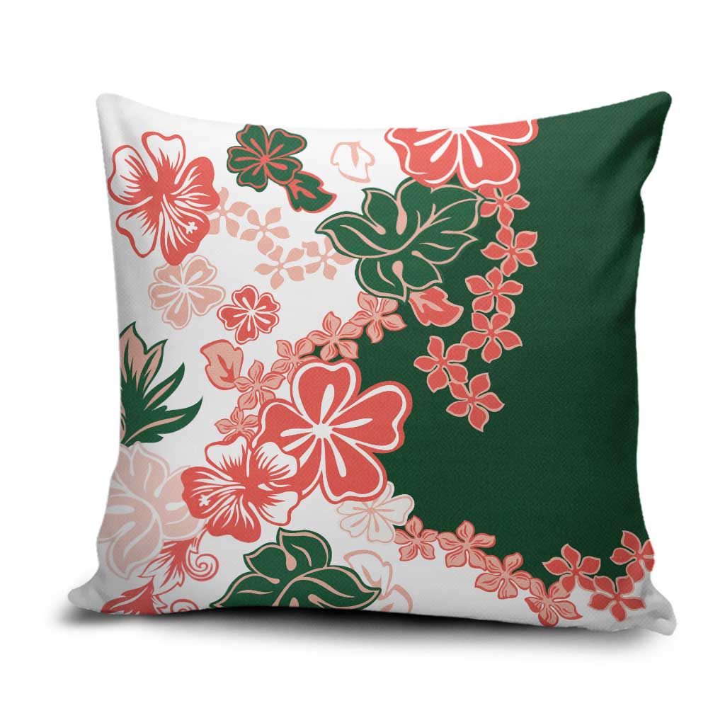 Green Orange Hibiscus Plumeria Floral Pillow Cover - Polynesian Pride
