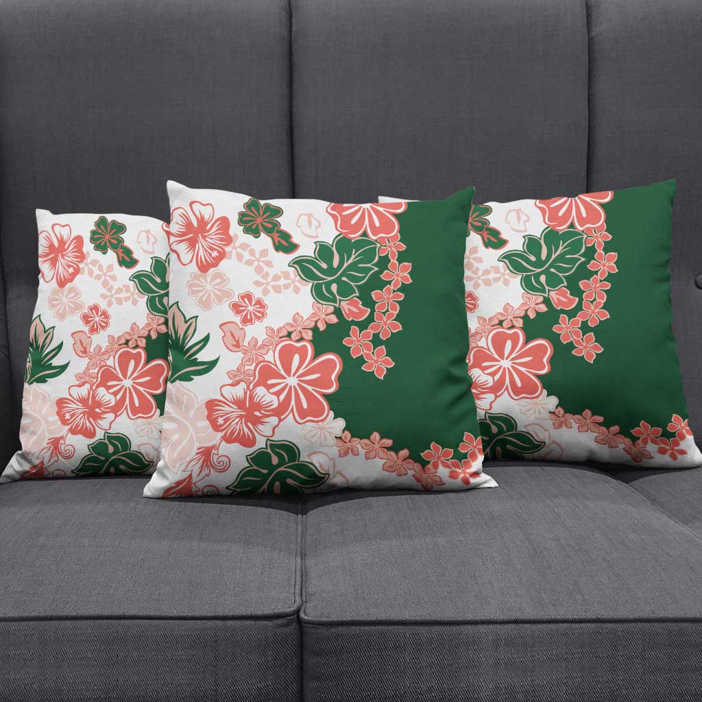 Green Orange Hibiscus Plumeria Floral Pillow Cover - Polynesian Pride
