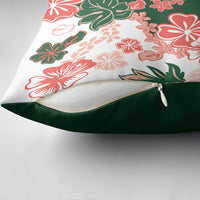 Green Orange Hibiscus Plumeria Floral Pillow Cover - Polynesian Pride