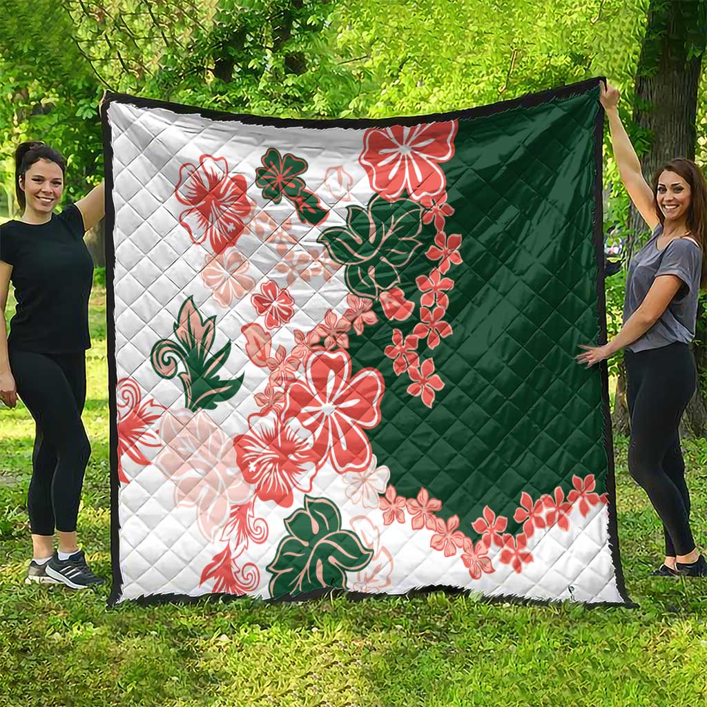 Green Orange Hibiscus Plumeria Floral Quilt LT01 - Polynesian Pride