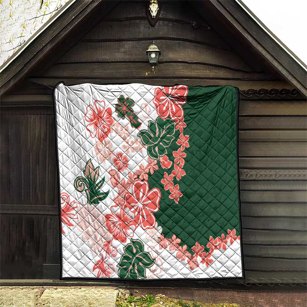 Green Orange Hibiscus Plumeria Floral Quilt LT01 - Polynesian Pride