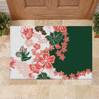 Green Orange Hibiscus Plumeria Floral Rubber Doormat - Polynesian Pride
