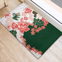 Green Orange Hibiscus Plumeria Floral Rubber Doormat - Polynesian Pride