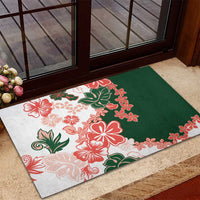 Green Orange Hibiscus Plumeria Floral Rubber Doormat - Polynesian Pride